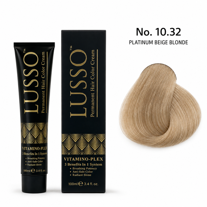 LUSSO Permanent Hair Colour Cream 100 ml No. 10.32 Platinum Beige Blonde with colour swatch