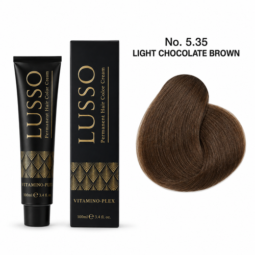 LUSSO Permanent Hair Colour Cream 100 ml No. 5.35 Light Chocolate Brown with colour swatch