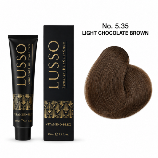 LUSSO Permanent Hair Colour Cream 100 ml No. 5.35 Light Chocolate Brown with colour swatch