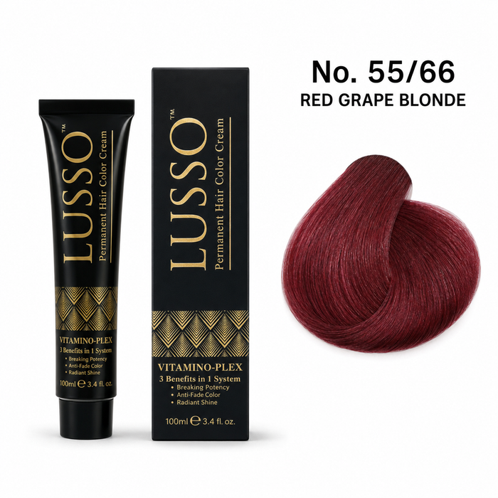 LUSSO Permanent Hair Colour Cream 100 ml No. 55/66 Red Grape Blonde with colour swatch