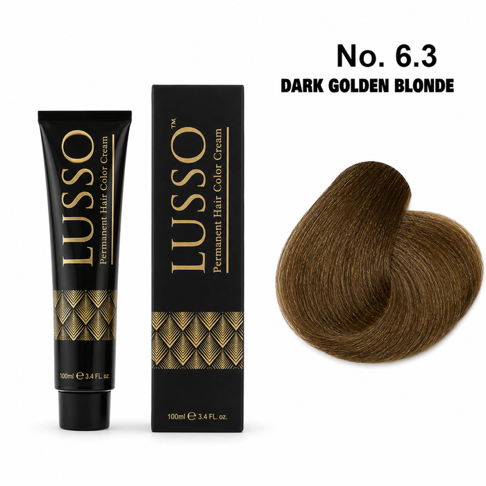 LUSSO Permanent Hair Colour Cream 100 ml No. 6.3 Dark Golden Blonde with colour swatch