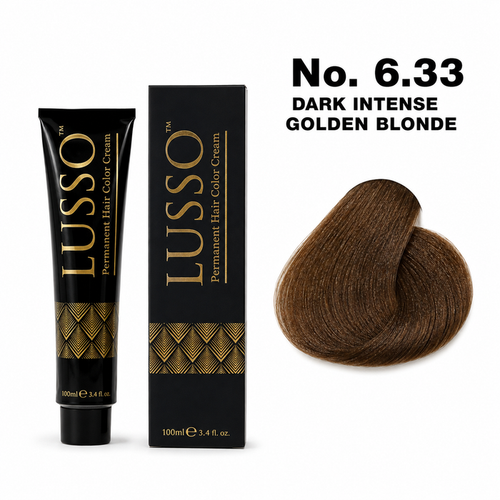 LUSSO Permanent Hair Colour Cream 100 ml No. 6.33 Dark Intense Golden Blonde with colour swatch