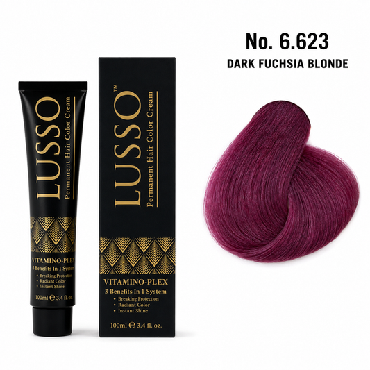 LUSSO Permanent Hair Colour Cream 100 ml No. 6.623 Dark Fuchsia Blonde with colour swatch