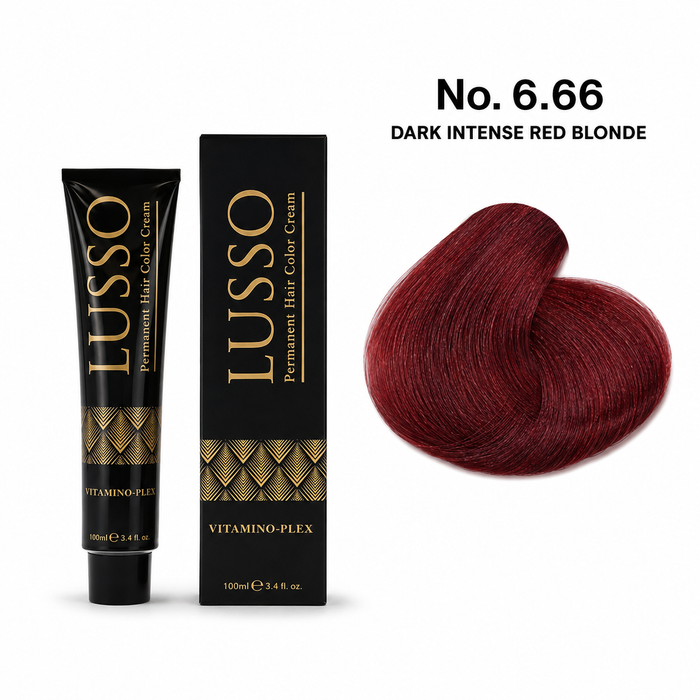LUSSO Permanent Hair Colour Cream 100 ml No. 6.66 Dark Intense Red Blonde with colour swatch