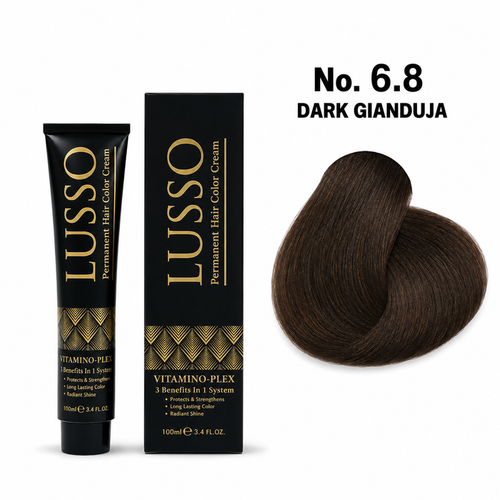 LUSSO Permanent Hair Colour Cream 100 ml No. 6.8 Dark Gianduja with colour swatch