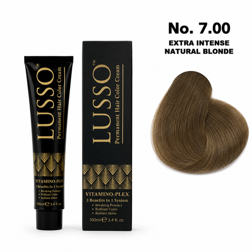 LUSSO Permanent Hair Colour Cream 100 ml No. 7.00 Extra Intense Natural Blonde with colour swatch