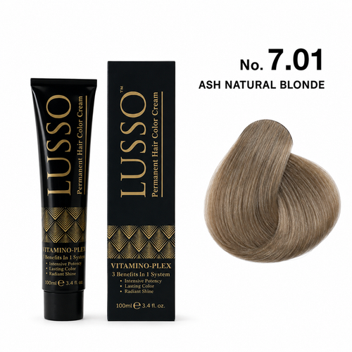 LUSSO Permanent Hair Colour Cream 100 ml No. 7.01 Ash Natural Blonde with colour swatch