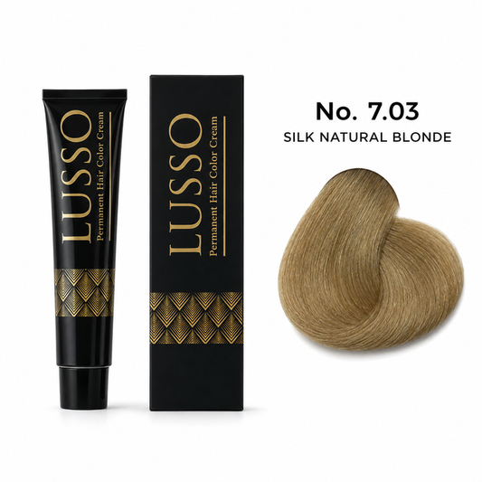 LUSSO Permanent Hair Colour Cream 100 ml No. 7.03 Silk Natural Blonde with colour swatch