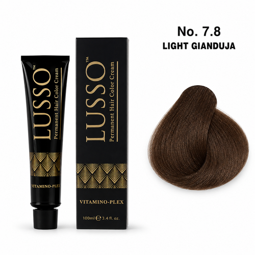 LUSSO Permanent Hair Colour Cream 100 ml No. 7.8 Light Gianduja with colour swatch