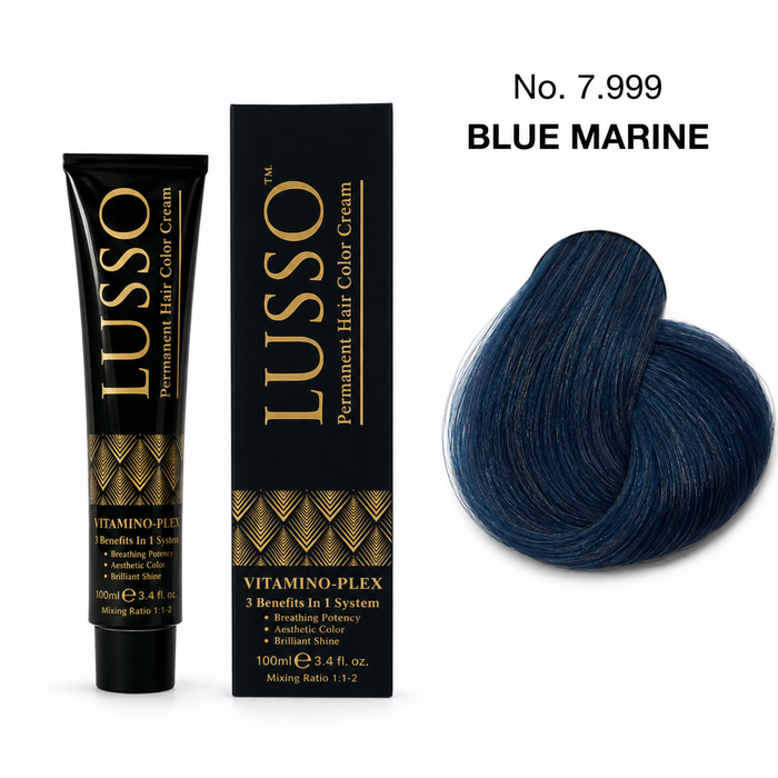 LUSSO Permanent Hair Colour Cream 100 ml No. 7.999 Blue Marine with colour swatch