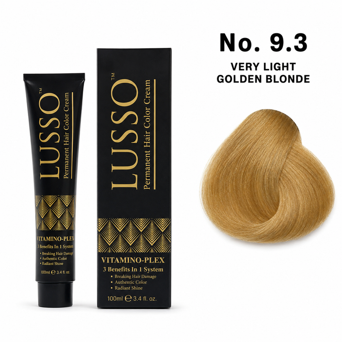 LUSSO Permanent Hair Colour Cream 100 ml No. 9.3 Very Light Golden Blonde with colour swatch