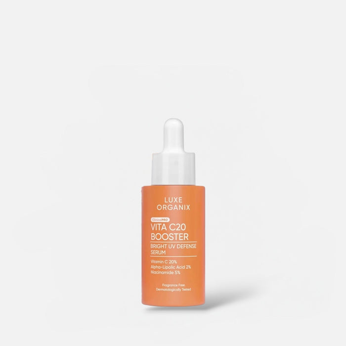 Luxe Organix Clinical Pro Vita C20 Booster Bright UV Defense Serum 30ml لوكس أورغانيكس كلينيكال برو فيتا C20 سيروم معزّز للإشراق وحماية من الأشعة فوق البنفسجية - Princess Cosmetics Qatar