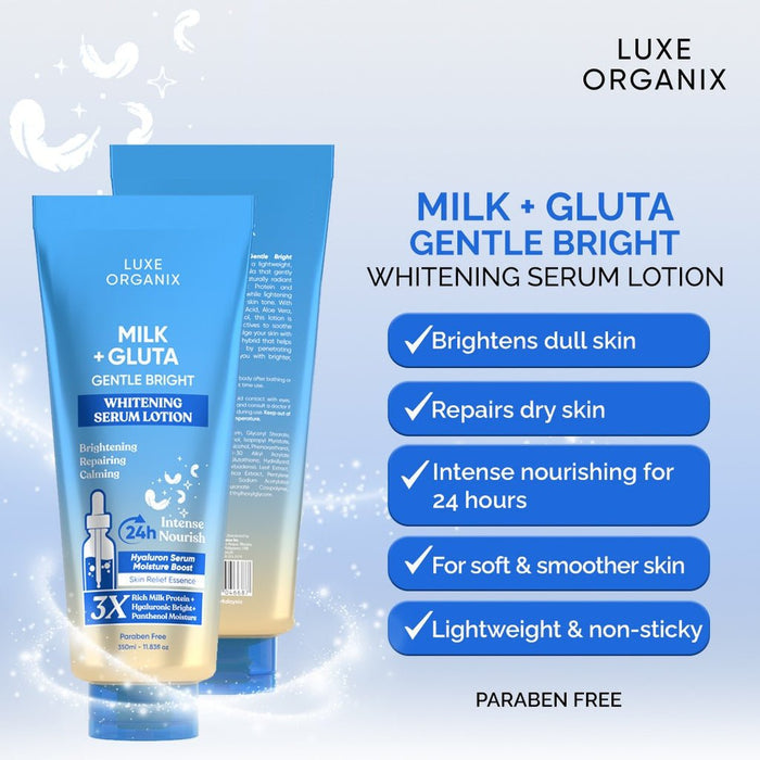 Luxe Organix Milk + Gluta Whitening Serum Lotion 350ml لوكس أورجانيكس حليب + جلوتا سيروم لوشن للتفتيح 350 مل - Princess Cosmetics Qatar
