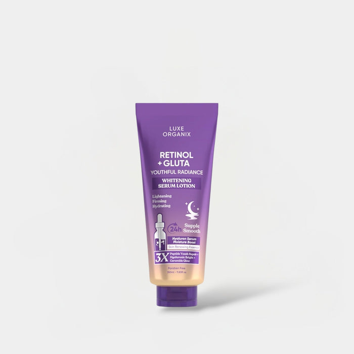 Luxe Organix Retinol + Gluta Whitening Serum Lotion 350ml لوكس أورغانيكس ريتينول + غلوتا سيروم لوشن لتفتيح البشرة - Princess Cosmetics Qatar