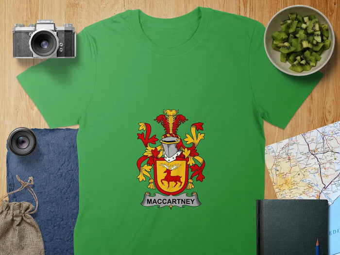 MacCartney Family Crest Design on Green T-shirt