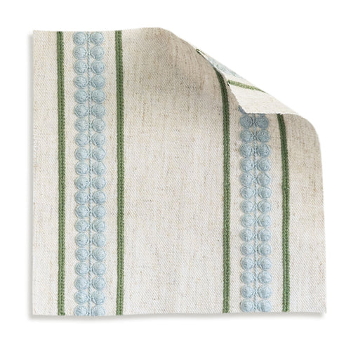 Margot Fern chair upholstery fabric swatch with blue and green stripes, made to order in the USA with short lead times