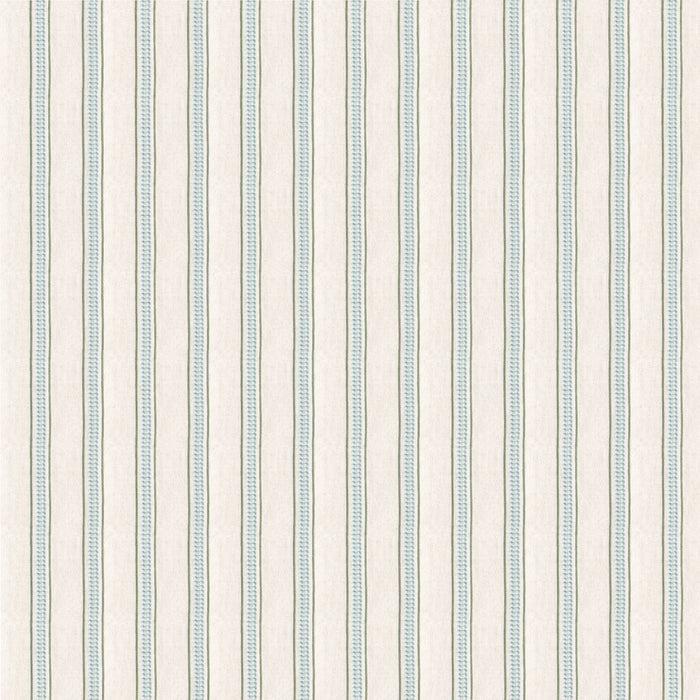 Margot Fern custom fabric with delicate soft green and blue embroidered stripes on natural linen-blend by Pepper Home.