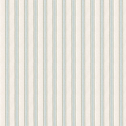 Margot Fern custom fabric with delicate soft green and blue embroidered stripes on natural linen-blend by Pepper Home.