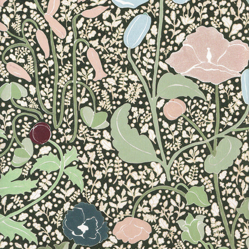 Matilda custom hand-painted floral pattern curtain design by Pepper Home with whimsical pastel and neutral shades