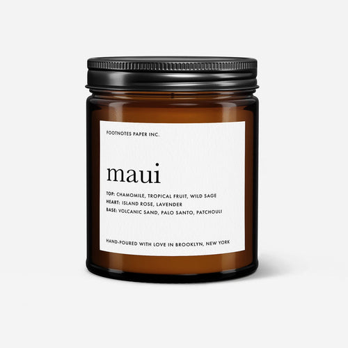 Maui Candle - tropical fruit, herbal, and earthy - Footnotes Paper