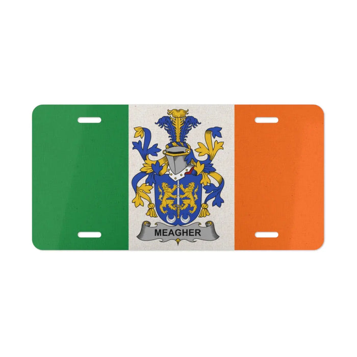 Irish Flag with Meagher Family Crest License Plate