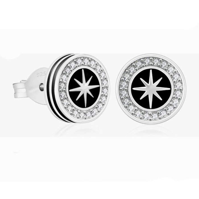 Men’s 8mm Black Onyx Stud Earrings in White Gold-Plated 925 Sterling Silver