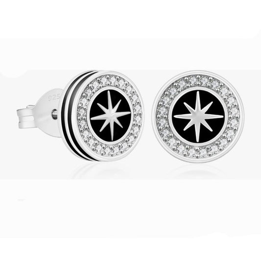 Men’s 8mm Black Onyx Stud Earrings in White Gold-Plated 925 Sterling Silver