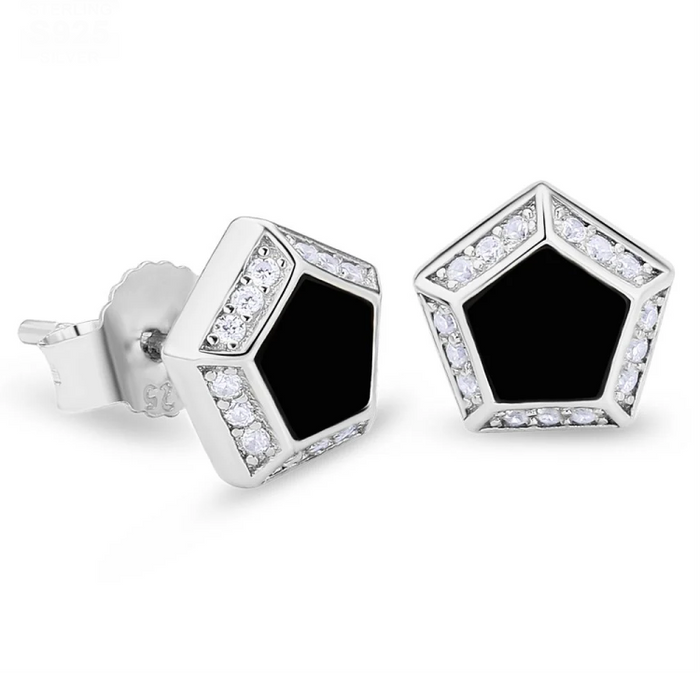 Men’s 8mm Pentagon CZ Stud Earrings – Sharp Geometry with Subtle Sparkle