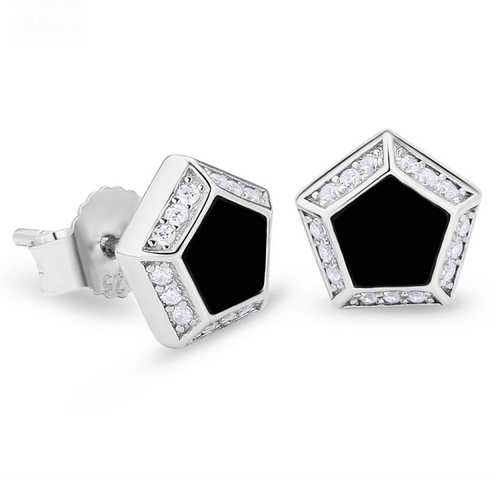 Men’s 8mm Pentagon CZ Stud Earrings – Sharp Geometry with Subtle Sparkle