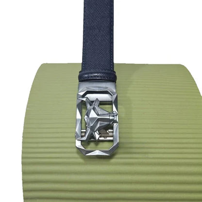 Men’s Blue Pattern Leather Belt with Silver Bull’s Head Buckle