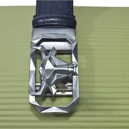 Men’s Blue Pattern Leather Belt with Silver Bull’s Head Buckle