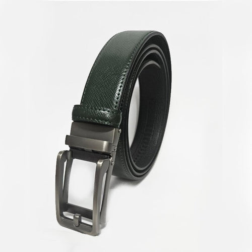 Mens Green Patern Cowhide Leather Belt with Automatic  Clasp
