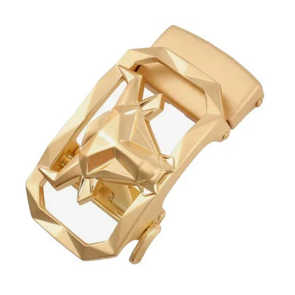 Men’s Tan Pattern Leather Belt with Gold Bull’s Head Buckle