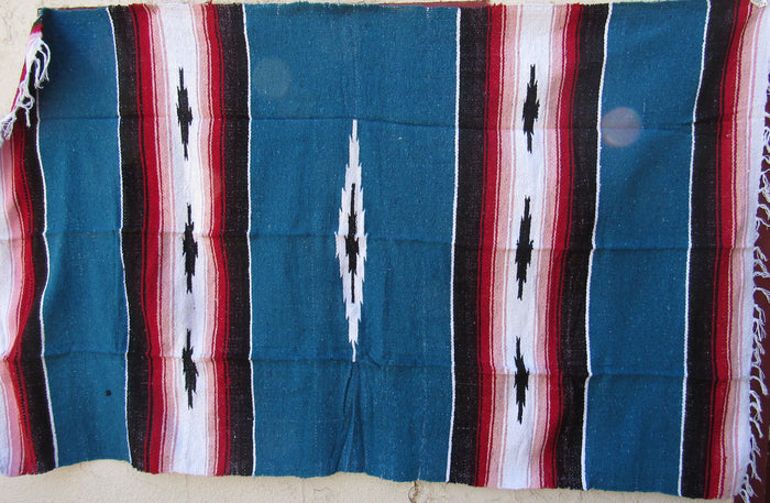 MEXICAN BLANKET XL 4.5' X 6.5' blue turquoise TFT017