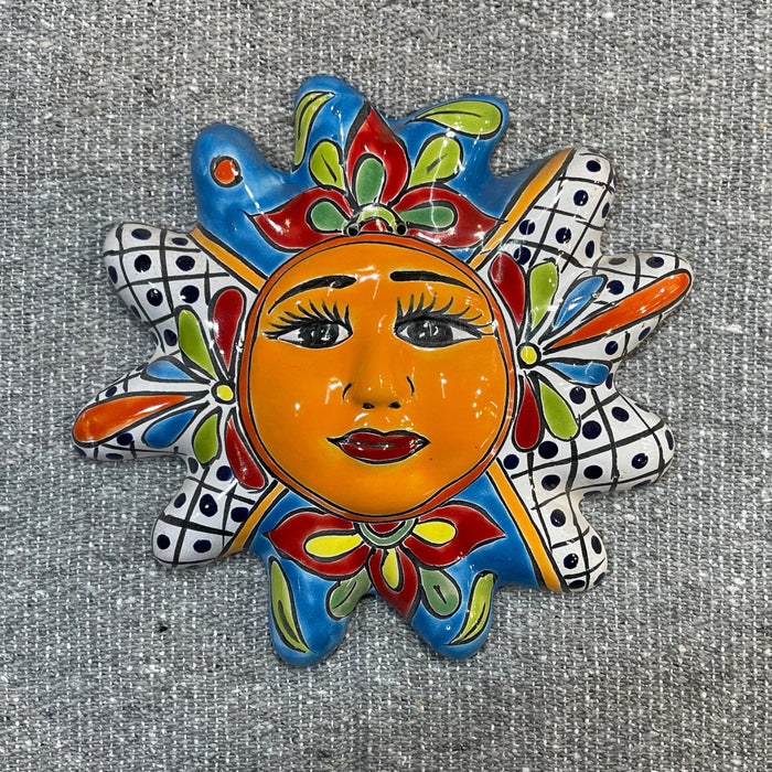 Mexican Wall Hanging Talavera Pottery Sun Face 10" TSM2006