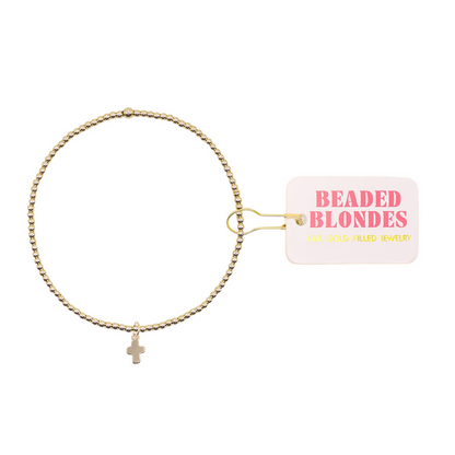 Mini Cross Gold Charm Bracelet - Main View - Beaded Blondes