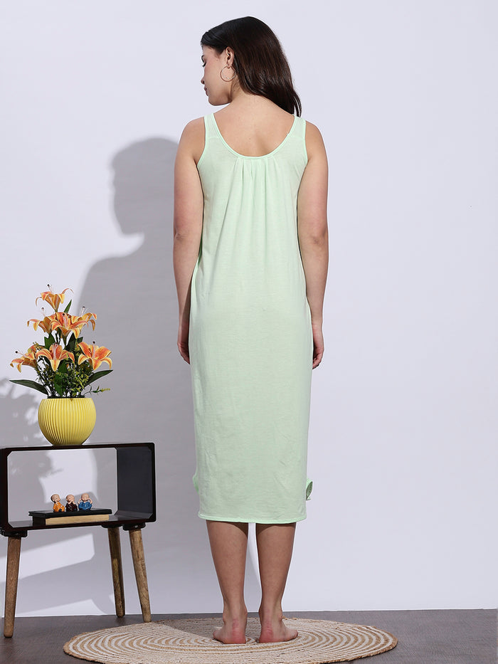 Mint Green Hosiery Cotton Sleeveless Knee Length Nighty