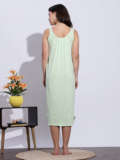 Mint Green Hosiery Cotton Sleeveless Knee Length Nighty