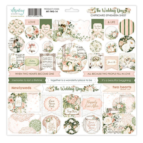 Mintay - 12X12 Chipboard Ephemera Sheet - The Wedding Day. Available at Embellish Away in Bowmanville Ontario Canada.