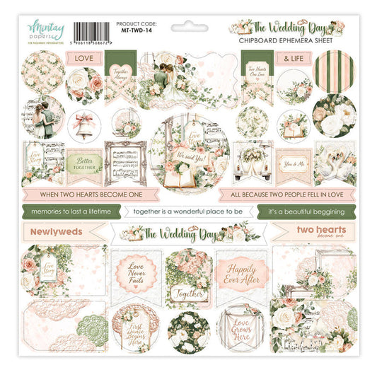 Mintay - 12X12 Chipboard Ephemera Sheet - The Wedding Day. Available at Embellish Away in Bowmanville Ontario Canada.