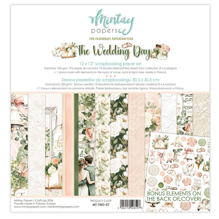 Mintay - 12X12 Paper Set - The Wedding Day. Scrapbooking and cardmaking paper set. 12" x 12", 240 gsm. Available at Embellish Away in Bowmanville Ontario Canada