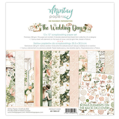 Mintay - 12X12 Paper Set - The Wedding Day. Scrapbooking and cardmaking paper set. 12" x 12", 240 gsm. Available at Embellish Away in Bowmanville Ontario Canada