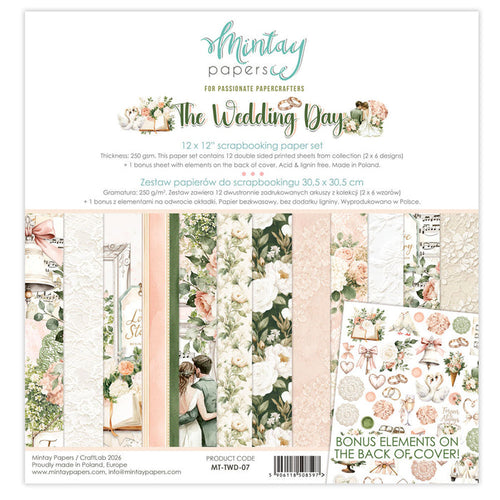 Mintay - 12X12 Paper Set - The Wedding Day. Scrapbooking and cardmaking paper set. 12" x 12", 240 gsm. Available at Embellish Away in Bowmanville Ontario Canada
