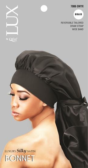 M&M Qfitt  LUX -  Luxury Silky Satin Bonnet -Braid # 7006 Black / Onyx - Palms Fashion Inc.