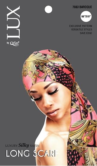 M&M Qfitt  LUX -  Luxury Silky Satin Long Scarf # 7083 Afro - 6/packs - Palms Fashion Inc.