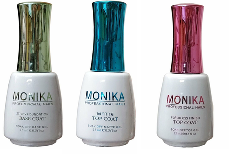 MONIKA Professional - UV/LED Soak off Gel (No-Wipe) TOP COAT/ MATTE TOP COAT & BASE COAT -  0.5 fl.oz/15mL