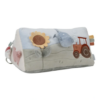 Little Dutch Motorik-Kissen Little Farm – Aktivitäten-Dreieck mit Knisterflügeln, Spiegel und Rassel für Babys ab Geburt