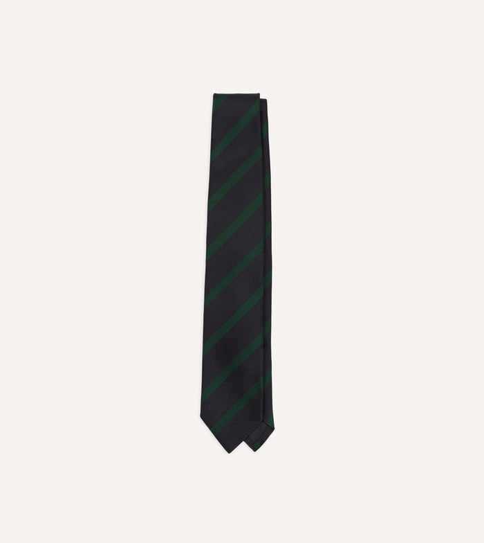Navy and Green Bar Stripe Repp Silk Tipped Tie