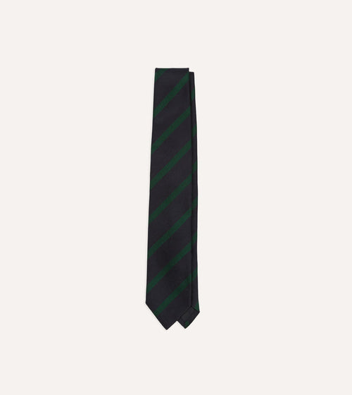 Navy and Green Bar Stripe Repp Silk Tipped Tie