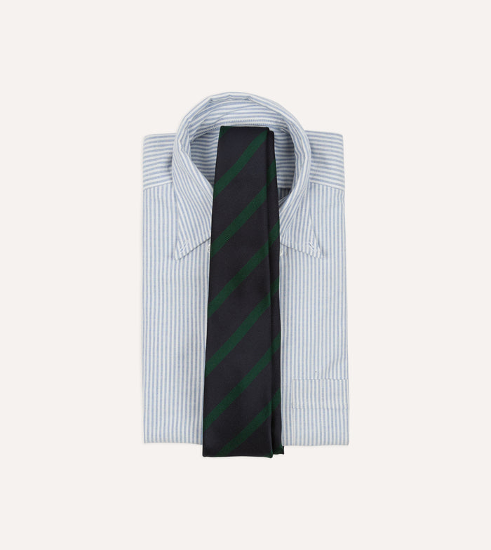 Navy and Green Bar Stripe Repp Silk Tipped Tie